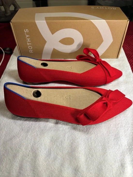 Rothy's Red Pointed Bow Knit Flats Cupid -WIDE- - Picture 2 of 5